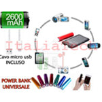 POWER BANK BATTERIA ESTERNA UNIVERSALE 2600 MAh USB per SMARTPHONE TABLET CARICA