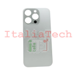 BACK COVER + ADESIVO FORO LARGO PER APPLE IPHONE 14 PRO SCOCCA COPRIBATTERIA POSTERIORE ARGENTO SILVER WHITE BIANCO